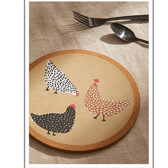 Cottagecore Speckled Hens Chickens Cork Trivet Handpainted - Picture 4 of 4